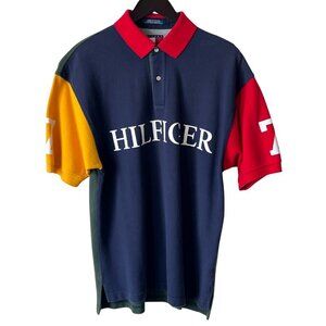 Vintage Men's Tommy Hilfiger Short-Sleeve Rugby Polo Shirt, Large